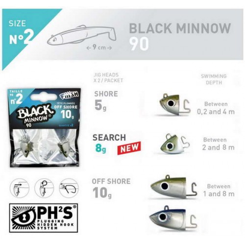 FIIISH BLACK MINNOW 90 JIG HEADS