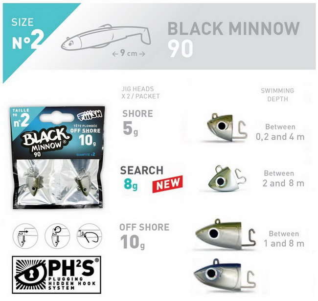 FIIISH BLACK MINNOW 90 JIG HEADS