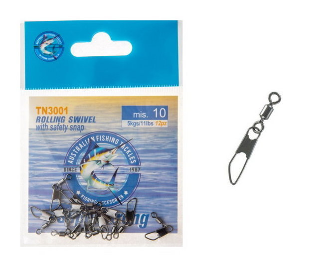 AUSTRALIAN FISHING TACKLES ROLLING SWIVEL WITH SAFETY SNAP TN3001